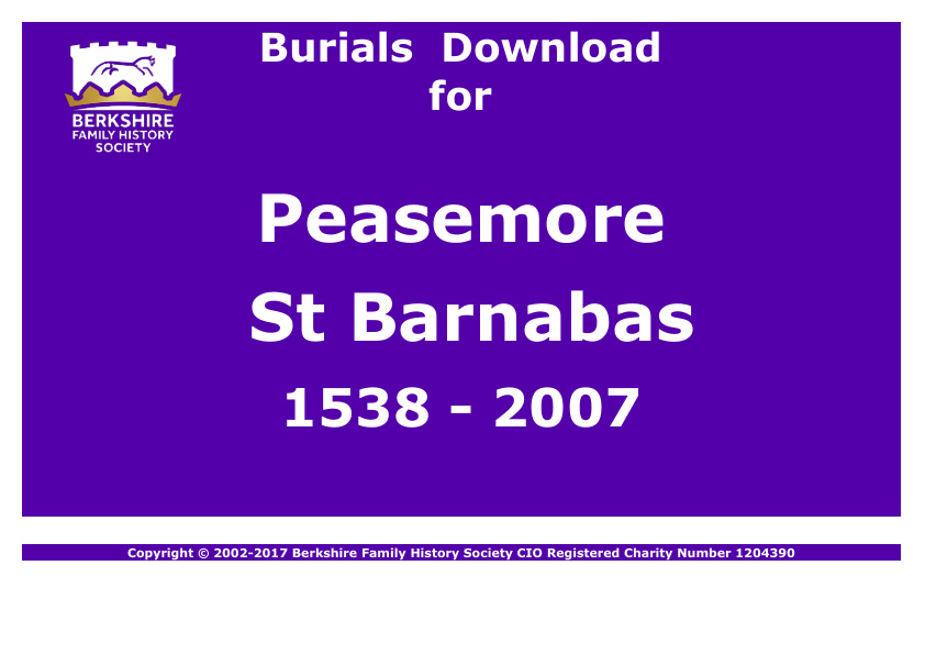 Peasemore St Barnabas Burials 1538-2007 Download D1164