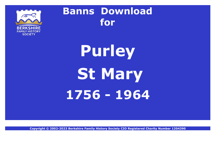 Purley St Mary Banns 1756-1964 Download D1892