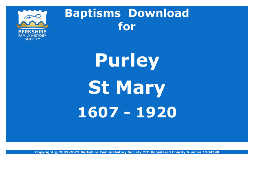 Purley St Mary Baptisms 1607-1920 Download D1668
