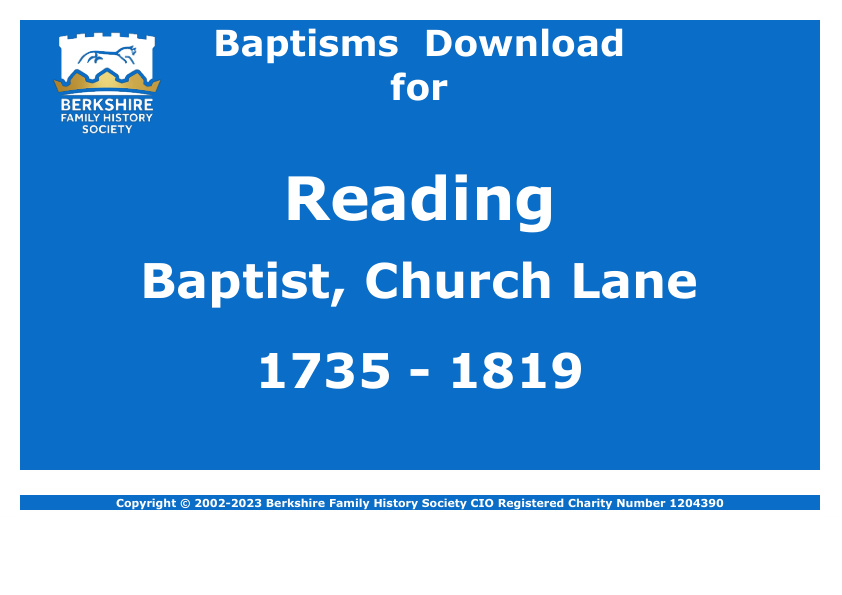 Reading Baptist Church Lane Baptisms 1735-1819 Download D1671