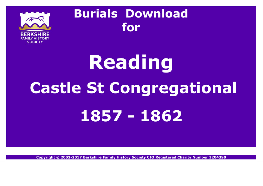 Reading Castle St Congregational Burials 1857-1862 Download D1169