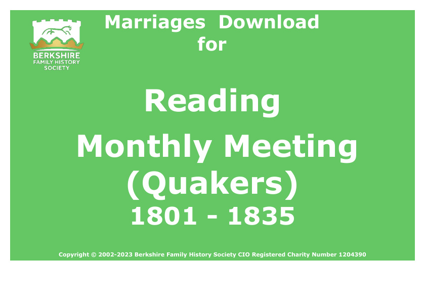 Reading Monthly Meeting Quakers Marriages 1801-1835 Download D1254