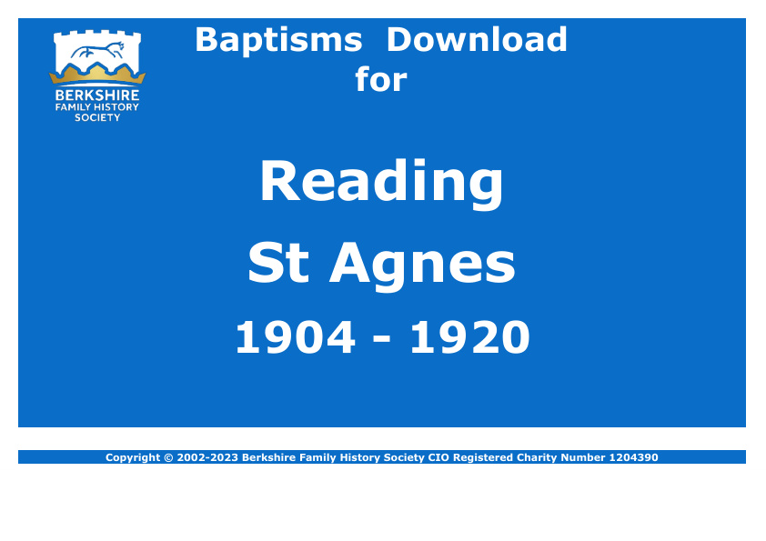 Reading St Agnes Baptisms 1904-1920 Download D1675