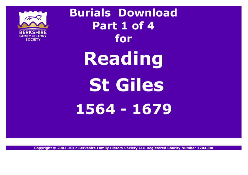 Reading St Giles Burials 1564-1679 Download D1328 Part 1 of 4