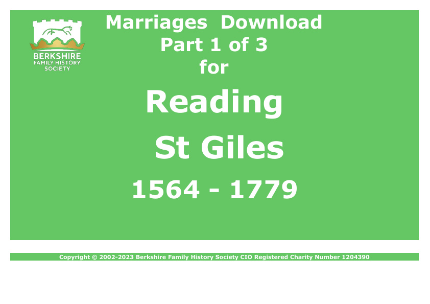 Reading St Giles Marriages 1564-1779 Download D1357 Part 1 of 3