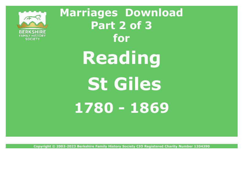Reading St Giles Marriages 1780-1869 Download D1569 Part 2 of 3