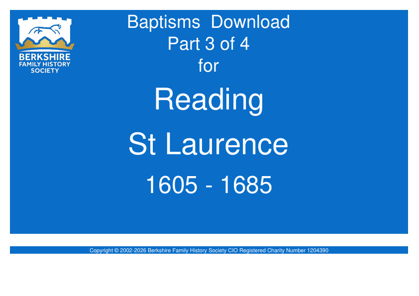 Reading St Laurence Baptisms 1605-1685 Download D1946 Part 3 of 4