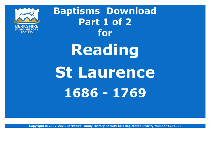 Reading St Laurence Baptisms 1686-1769 Download D1677 Part 1 of 4
