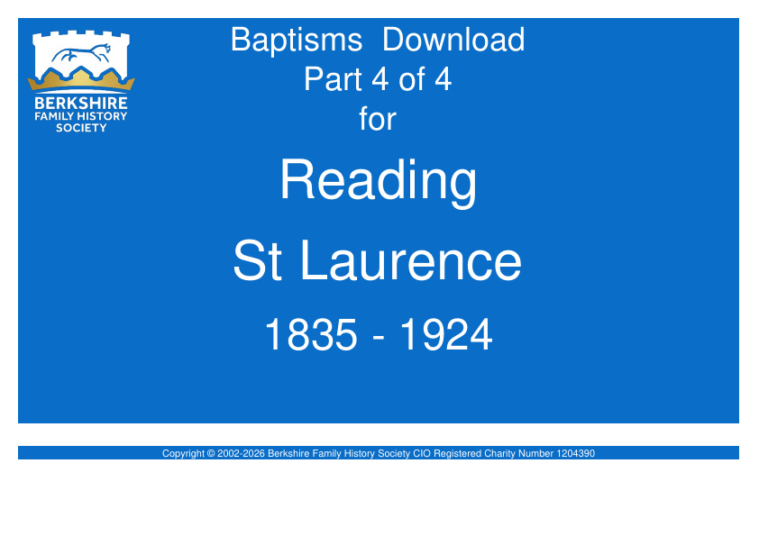 Reading St Laurence Baptisms 1835-1924 Download D1947 Part 4 of 4
