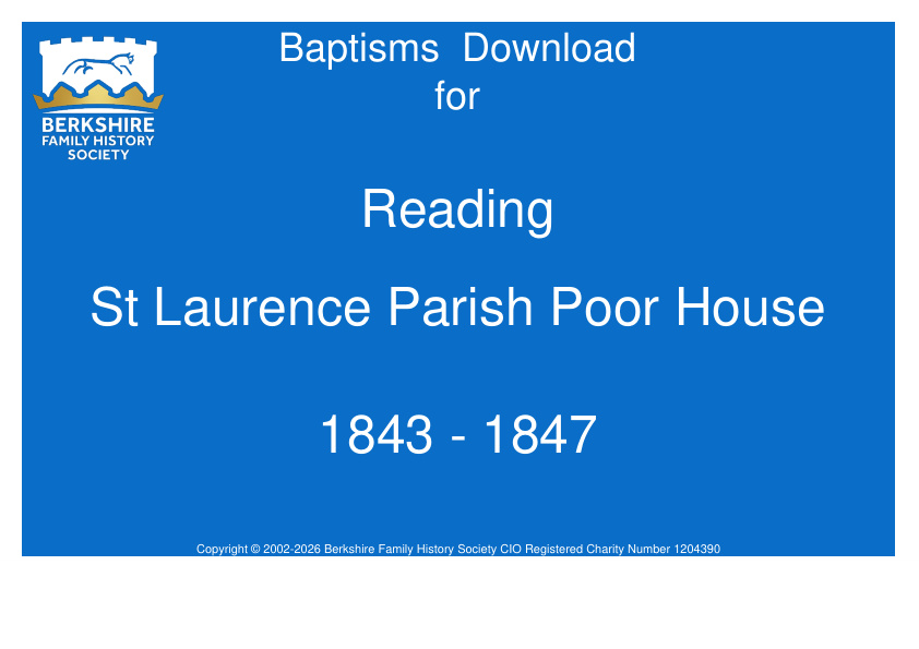 Reading St Laurence Parish Poor House Baptisms 1843-1847 Download D1930