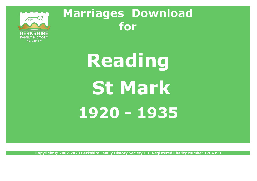 Reading St Mark Marriages 1920-1935 Download D1360
