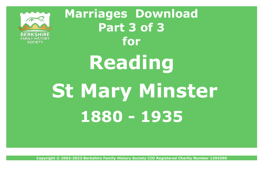 Reading St Mary Minster Marriages 1880-1935 Download D1574 Part 3 of 3
