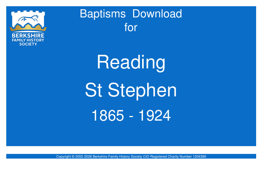 Reading St Stephen Baptisms 1865-1924 Download D1684