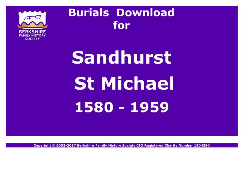 Sandhurst St Michael Burials 1580-1959 Download D1184