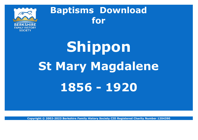 Shippon St Mary Magdalene Baptisms 1856-1920 Download D1686