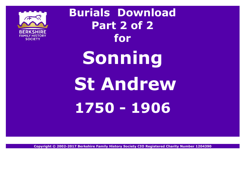 Sonning St Andrew Burials 1750-1906 Download D1340 Part 2 of 2