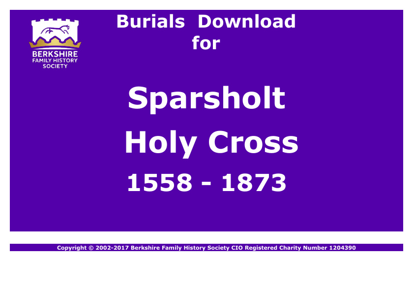 Sparsholt Holy Cross Burials 1558-1873 Download D1198