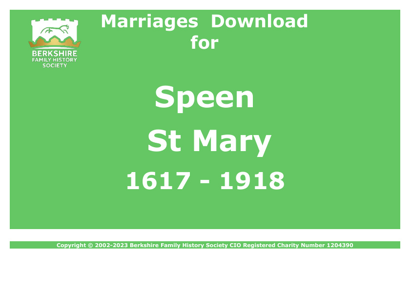 Speen St Mary Marriages 1617-1918 Download D1382