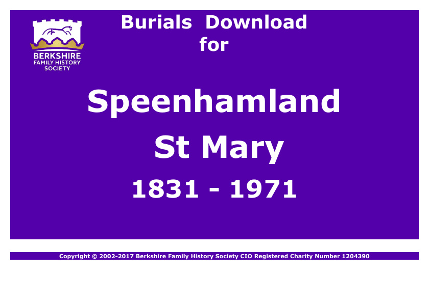 Speenhamland St Mary Burials 1831-1971 Download D1200
