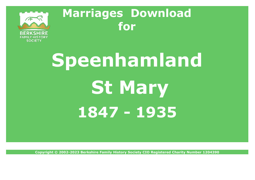 Speenhamland St Mary Marriages 1847-1935 Download D1383