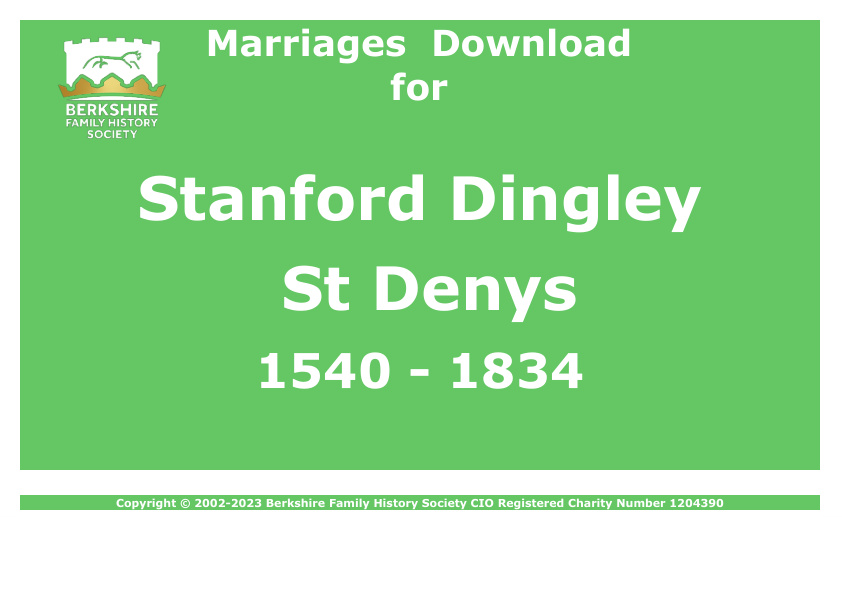 Stanford Dingley St Denys Marriages 1540-1834 Download D1385