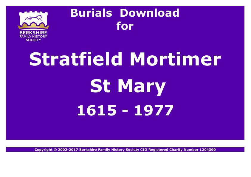 Stratfield Mortimer St Mary Burials 1615-1977 Download D1206
