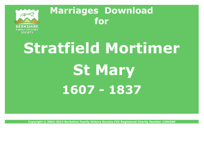 Stratfield Mortimer St Mary Marriages 1607-1837 Download D1388