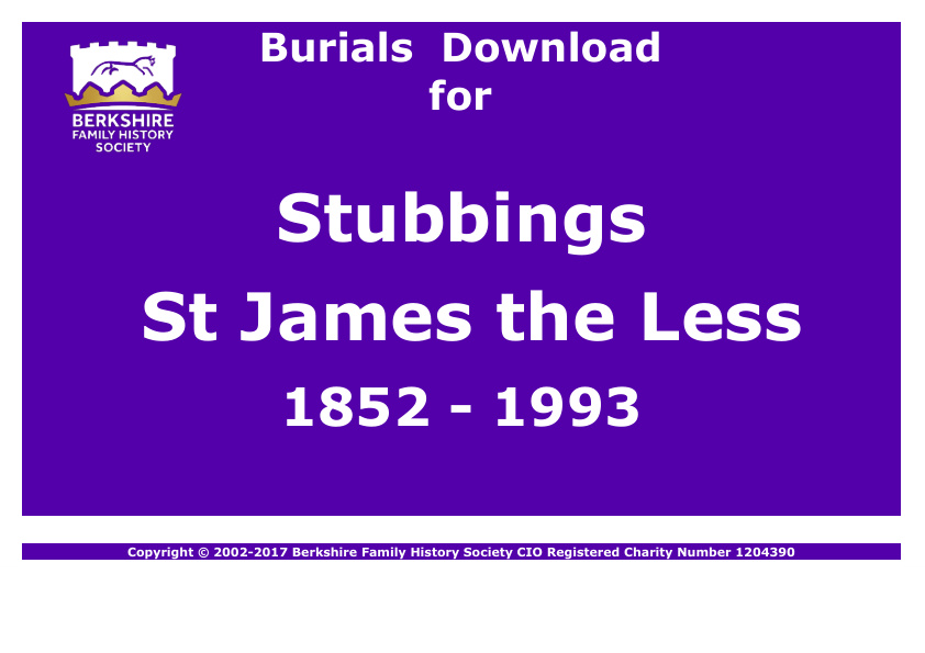 Stubbings St James the Less Burials 1852-1993 Download D1208