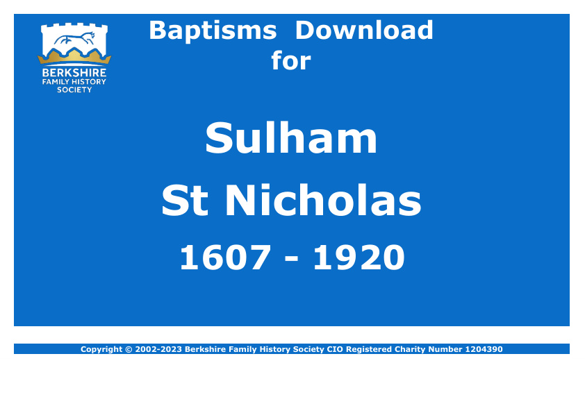 Sulham St Nicholas Baptisms 1607-1920 Download D1696