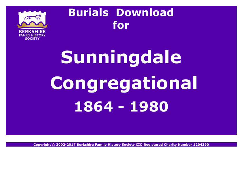 Sunningdale Congregational Burials 1864-1980 Download D1213