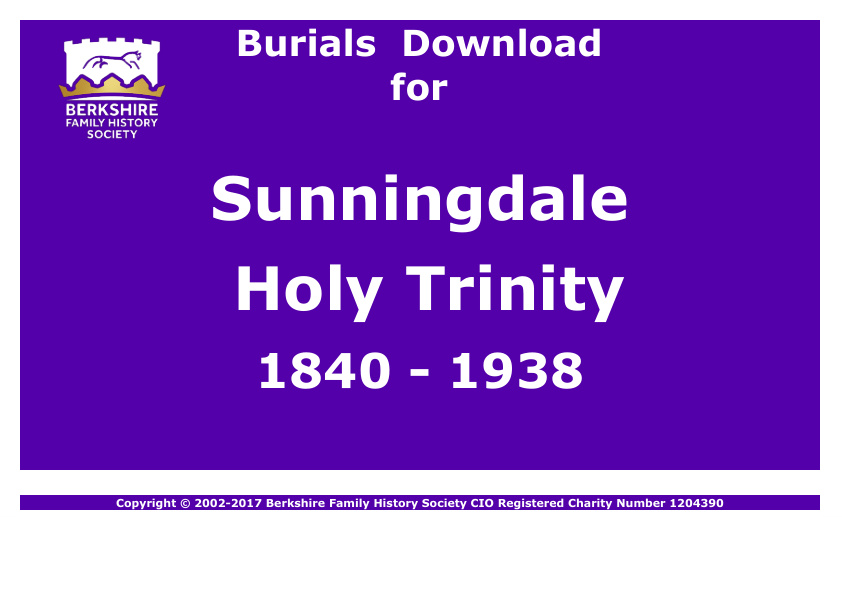 Sunningdale Holy Trinity Burials 1840-1938 Download D1214