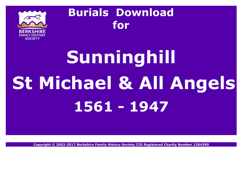 Sunninghill St Michael & All Angels Burials 1561-1947 Download D1215