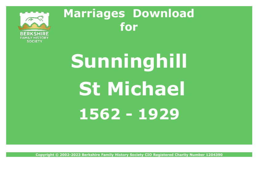 Sunninghill St Michael Marriages 1562-1929 Download D1393