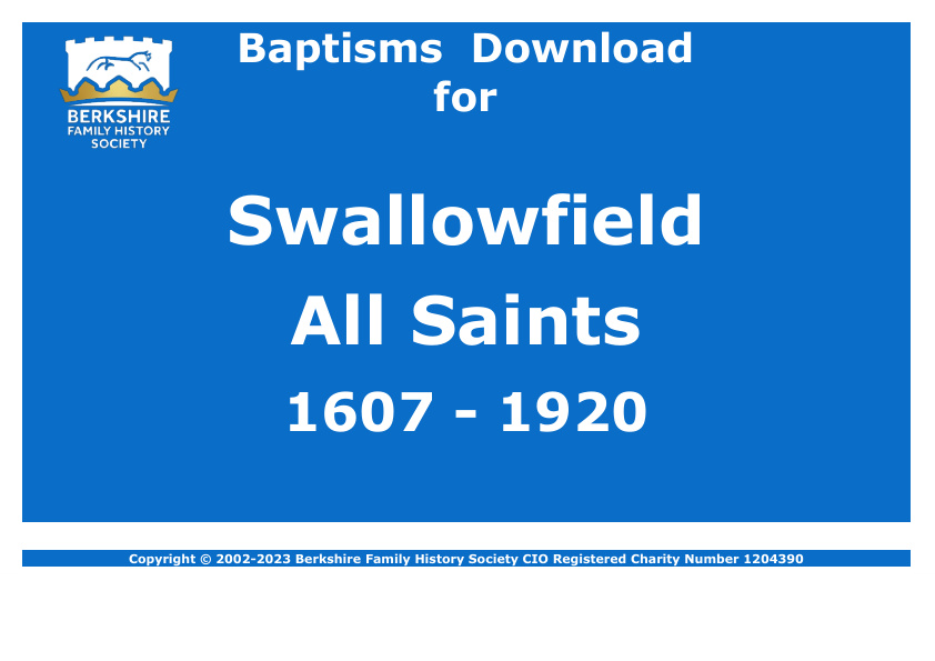 Swallowfield All Saints Baptisms 1607-1920 Download D1701