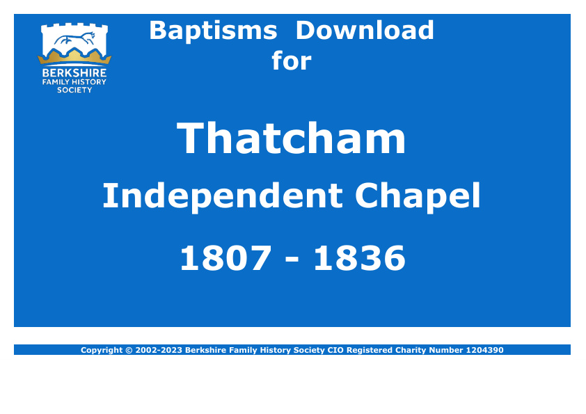 Thatcham Independent Chapel Baptisms 1807-1836 Download D1702