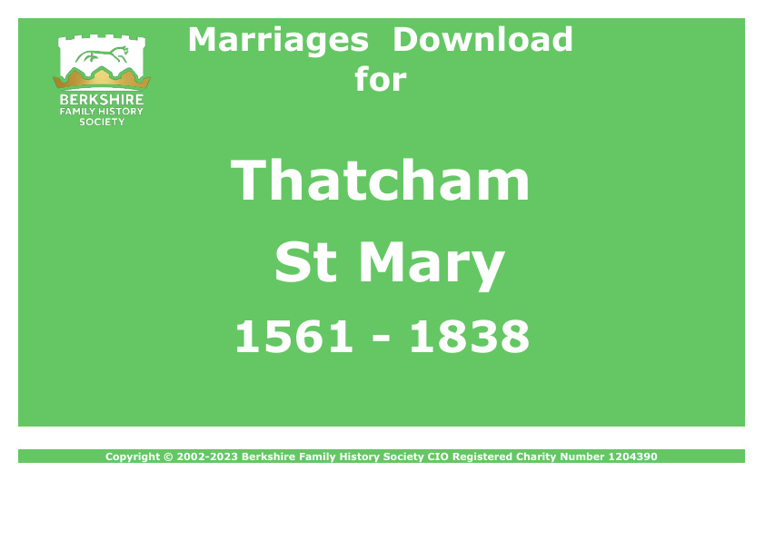 Thatcham St Mary Marriages 1561-1838 Download D1398