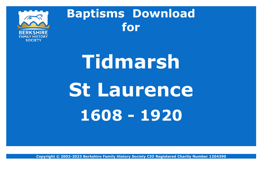 Tidmarsh St Laurence Baptisms 1608-1920 Download D1704