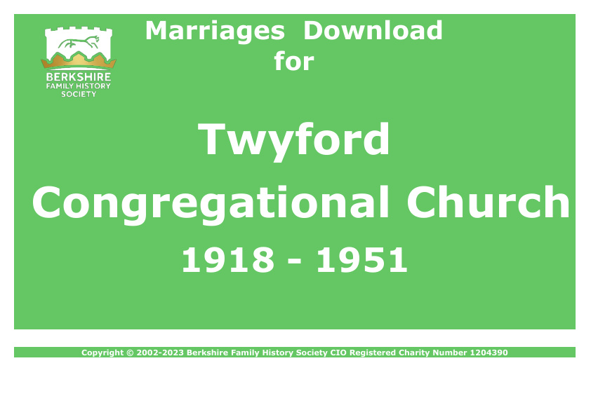 Twyford Congregational Church Marriages 1918-1951 Download D1440
