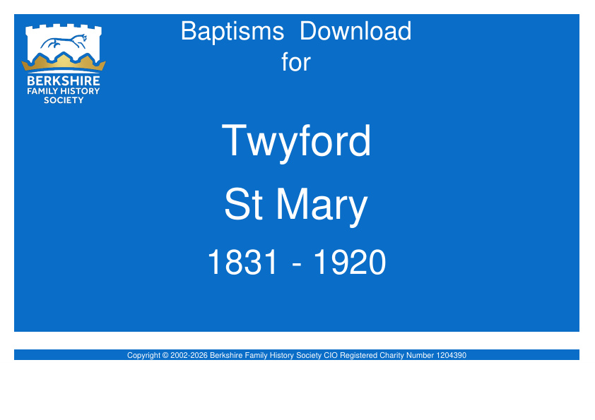 Twyford St Mary Baptisms 1831-1920 Download D1935