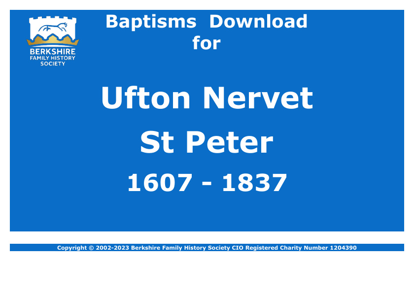 Ufton Nervet St Peter Baptisms 1607-1837 Download D1707