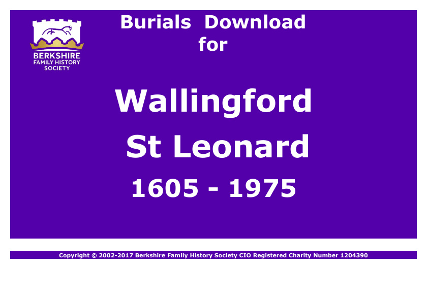 Wallingford St Leonard Burials 1605-1975 Download D1235