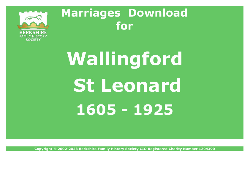 Wallingford St Leonard Marriages 1605-1925 Download D1446