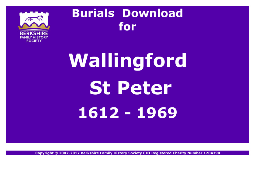Wallingford St Peter Burials 1612-1969 Download D1237
