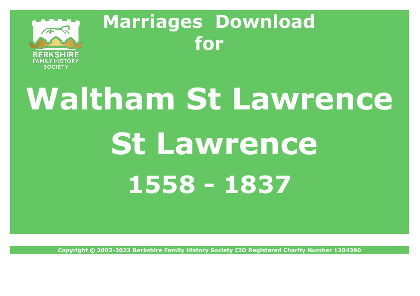 Waltham St Lawrence St Lawrence Marriages 1558-1837 Download D1449