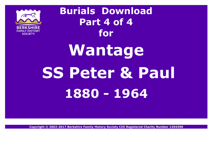 Wantage St Peter & St Paul Burials 1880-1964 Download D1350 Part 4 of 4