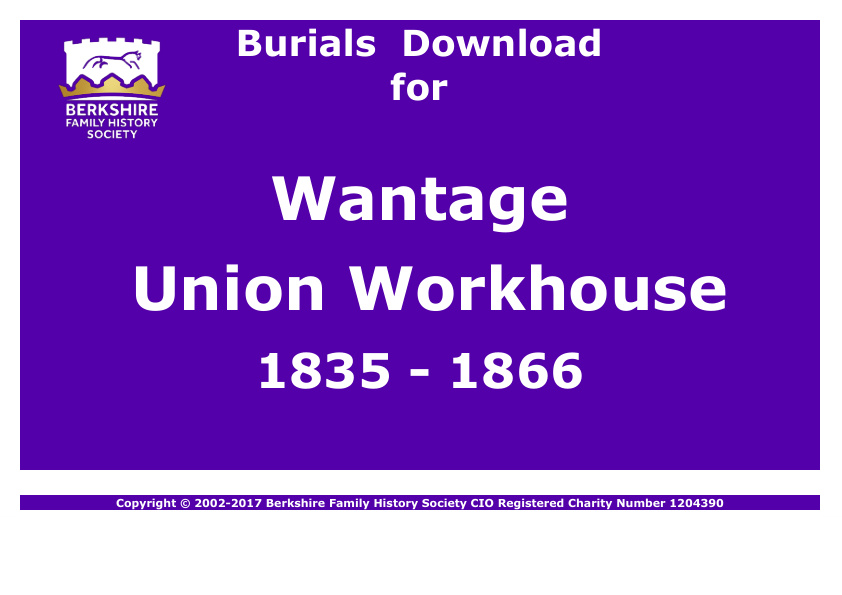 Wantage Union Workhouse Burials 1835-1866 Download D1823