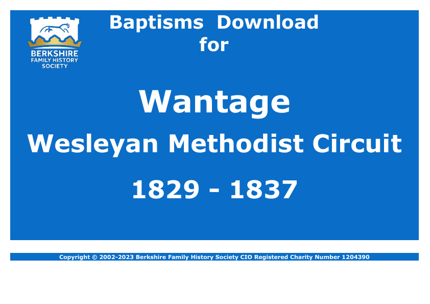Wantage Wesleyan Methodist Circuit Baptisms 1829-1837 Download D1715