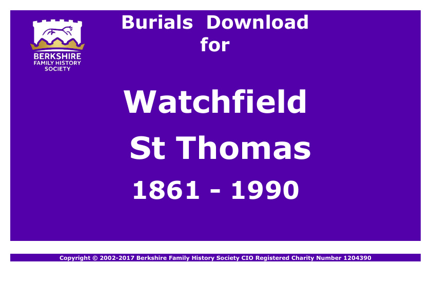 Watchfield St Thomas Burials 1861-1990 Download D1825