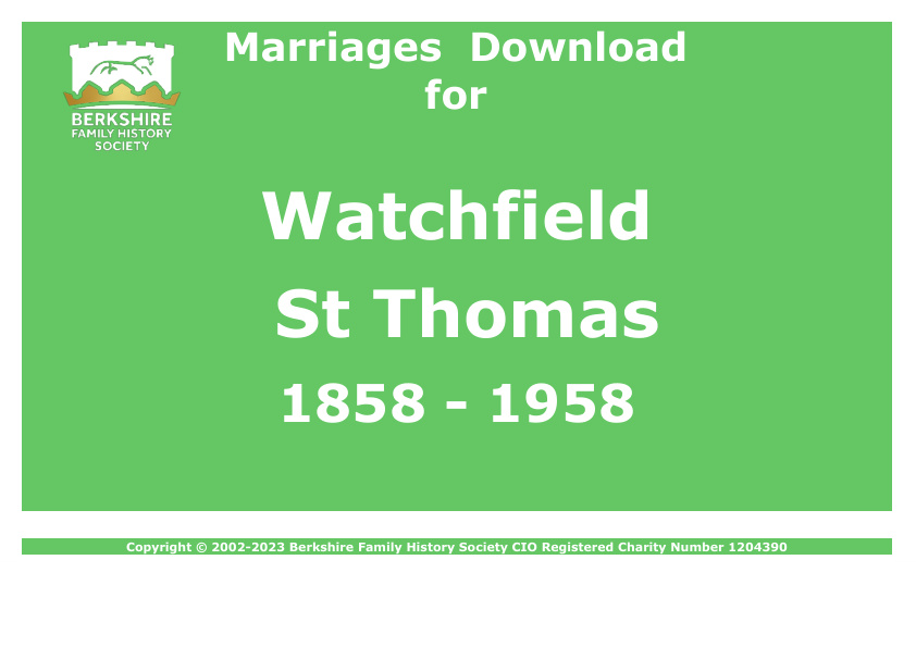 Watchfield St Thomas Marriages 1858-1958 Download D1454