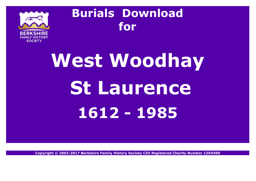 West Woodhay St Laurence Burials 1612-1985 Download D1249